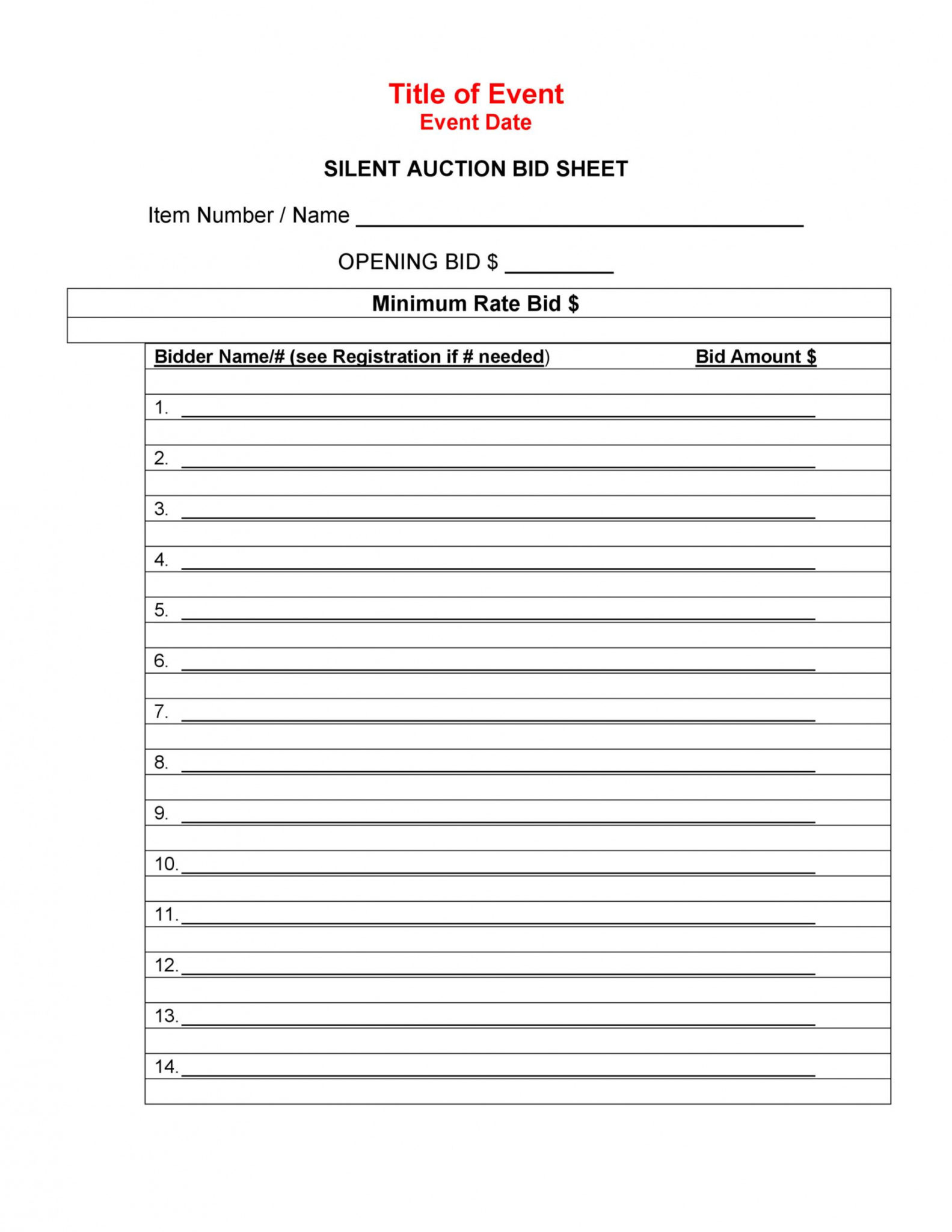 Sample 40 Silent Auction Bid Sheet Templates Word Excel ᐅ Silent