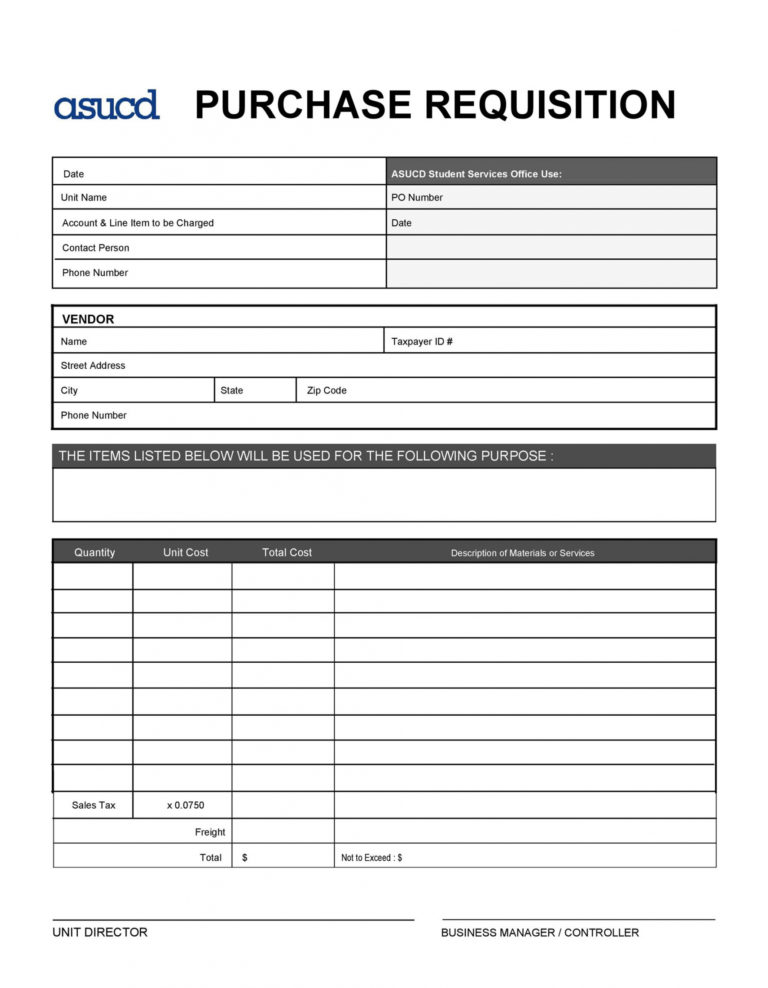 Sample 50 Professional Requisition Forms Purchase Materials Lab ...