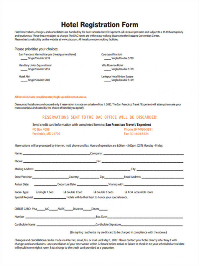 Sample Free 22 Hotel Registration Forms In Pdf Ms Word Hotel ...