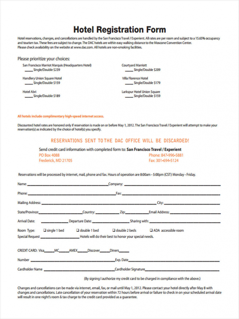 Hotel Application Form Template