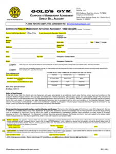 sample gym membership  fill online printable fillable blank gym membership form template excel