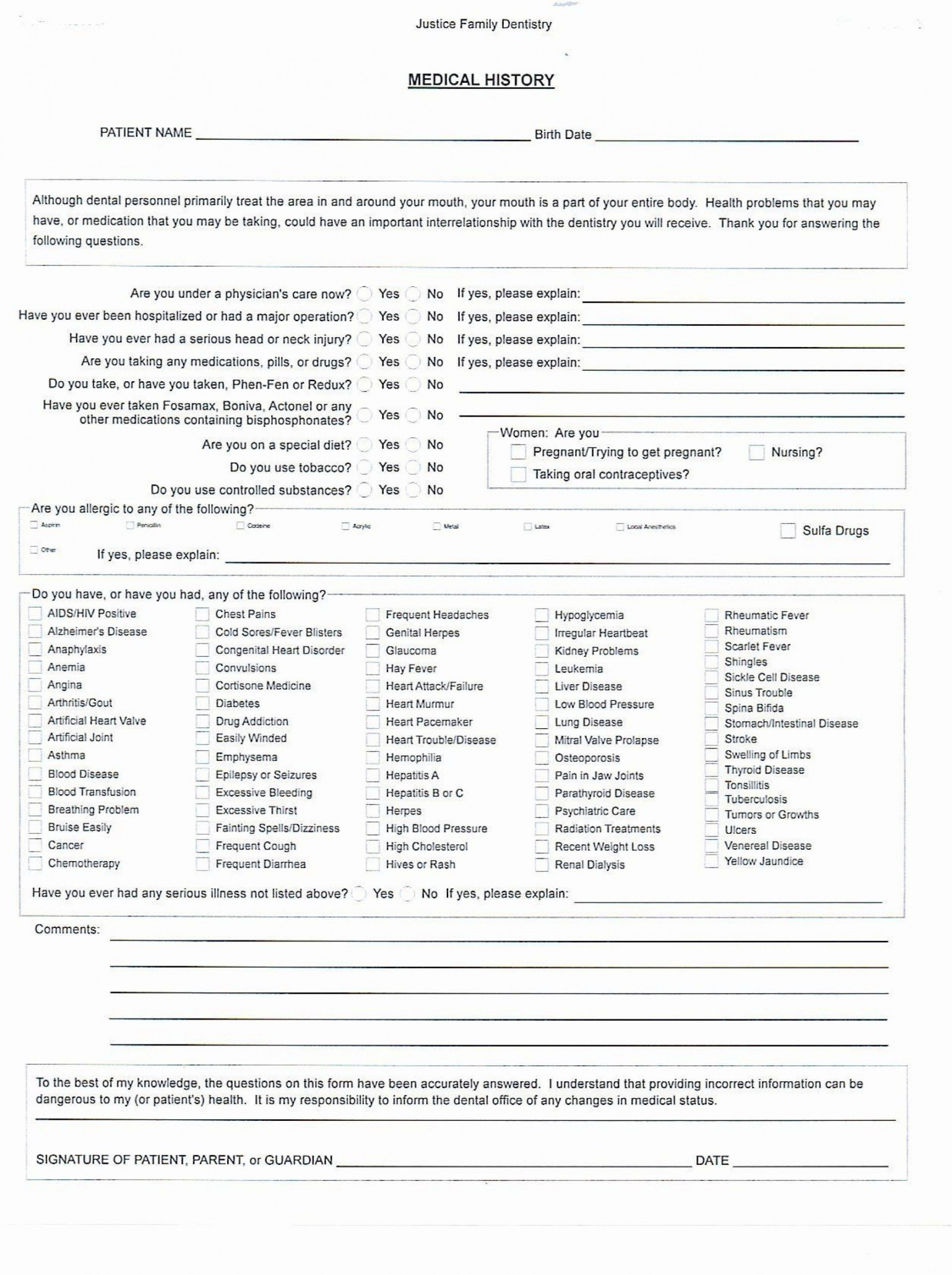 sample medical history form templates ~ addictionary dental patient information form template sample