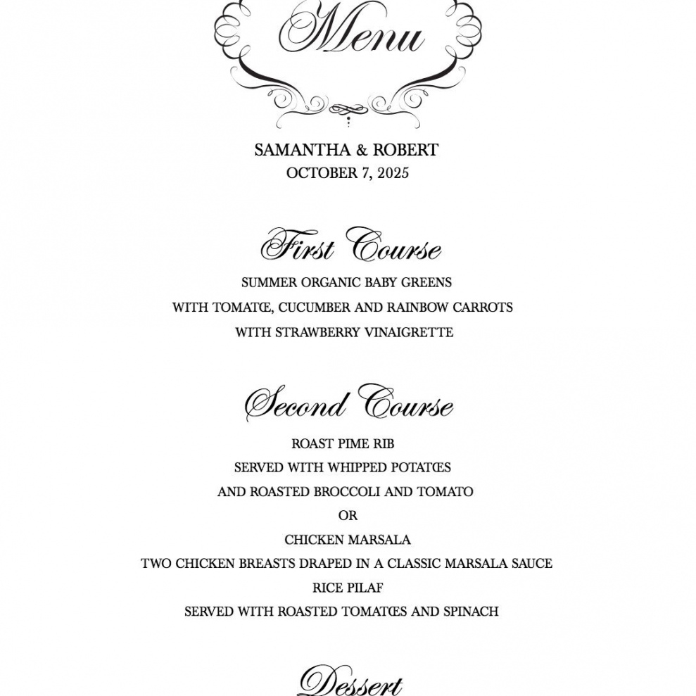 Wedding Menu Templates Free Download