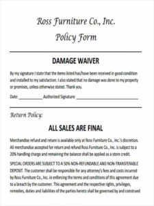 editable free 5 sample damage waiver forms in ms word  pdf damage release form template pdf