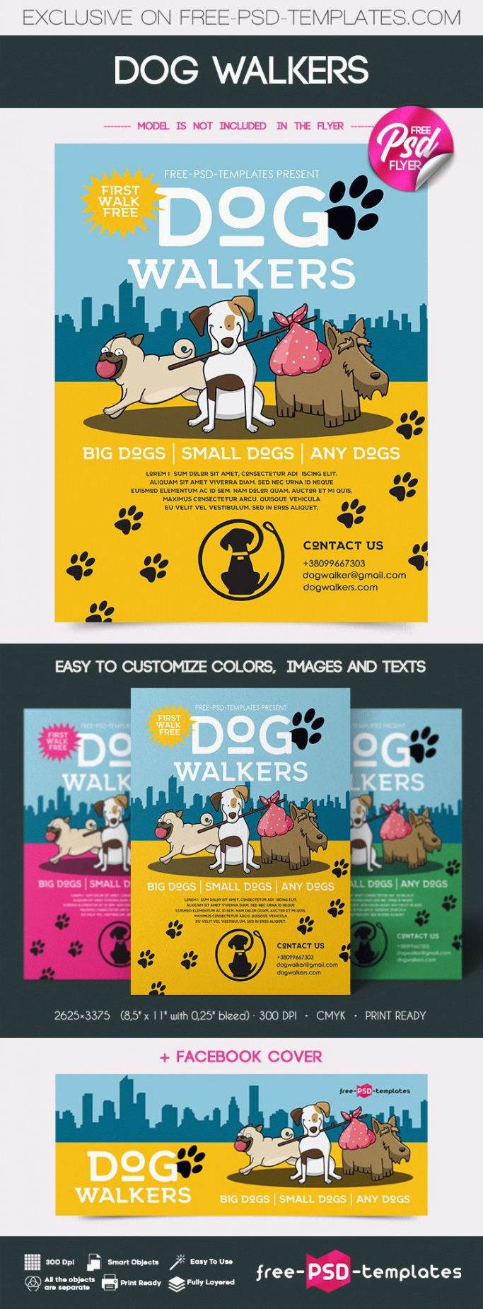 Editable Free Dog Walkers Flyer In Psd Free Psd Templates Dog Walking Poster Template Excel