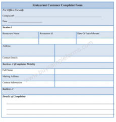 editable restaurant customer complaint form  sample forms customer complaint form template word