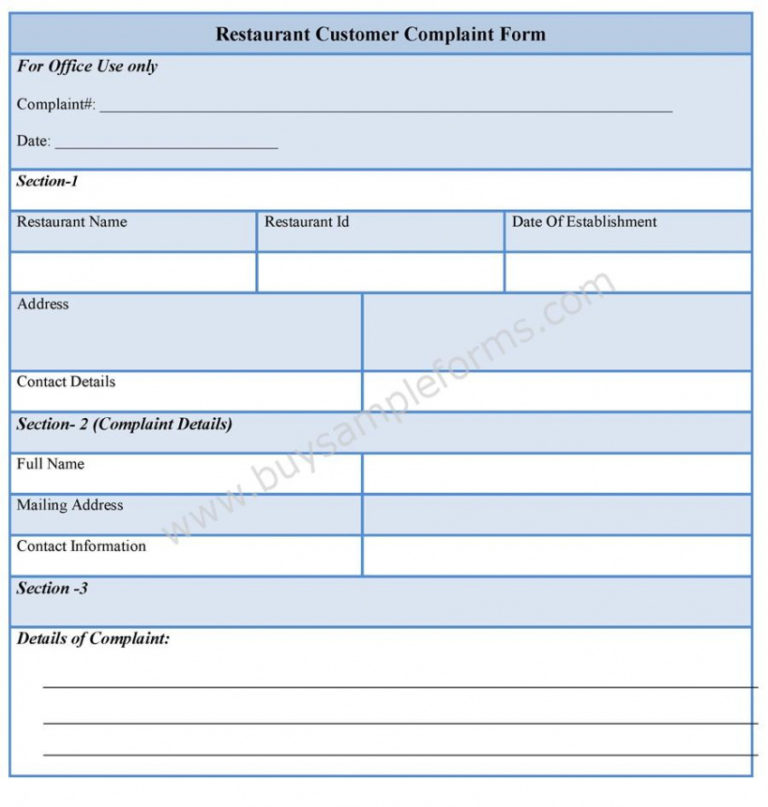 Editable Restaurant Customer Complaint Form Sample Forms Customer ...