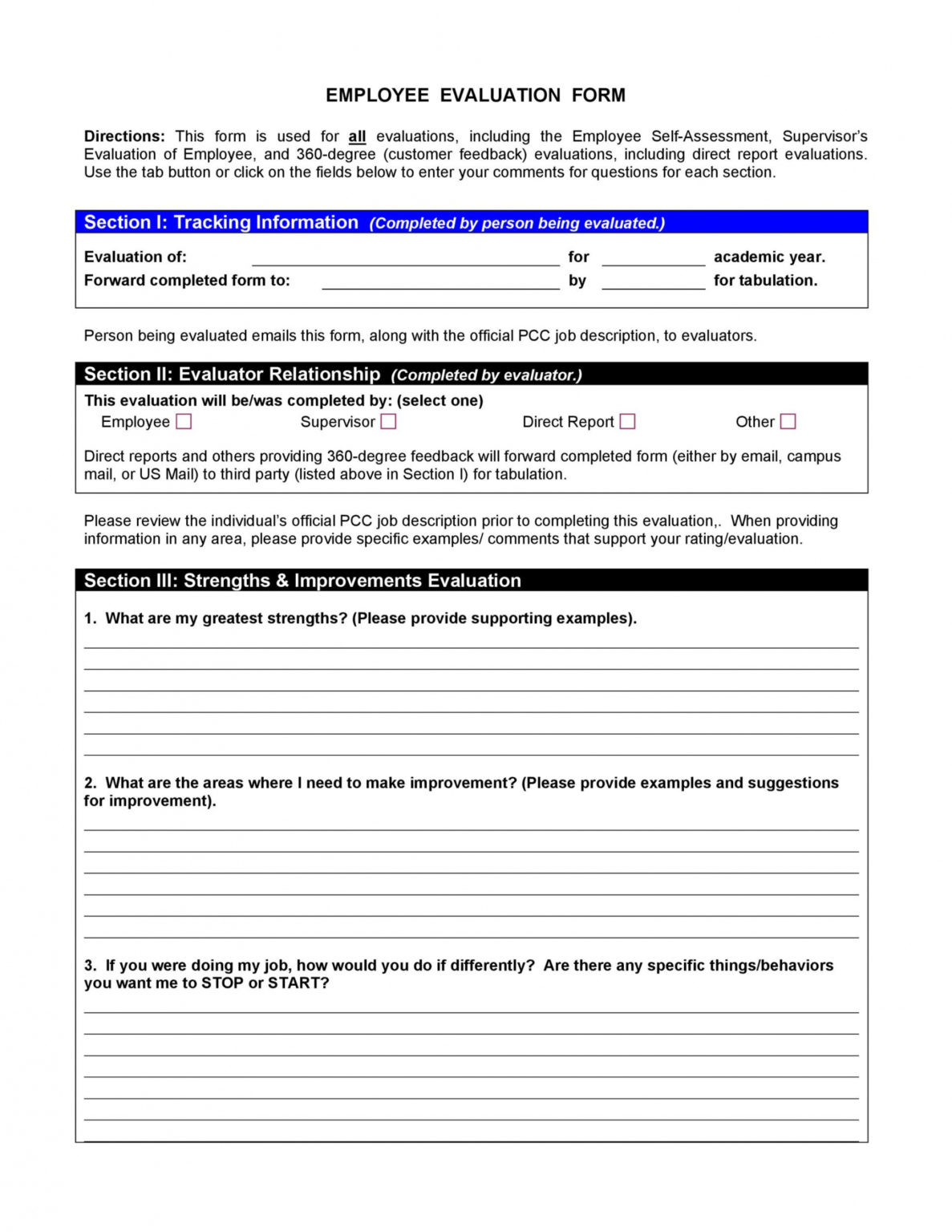 Free Employee Evaluation Forms Performance Review Examples New