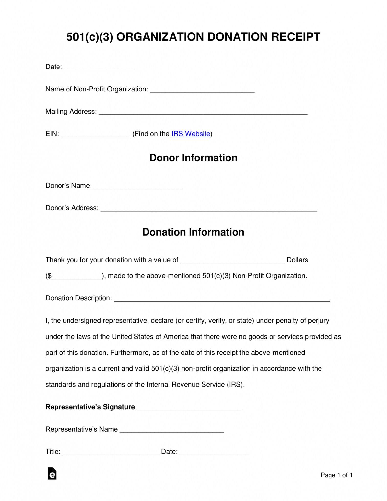 Free 501C3 Donation Receipt Template Sample Pdf Charity Donation Form