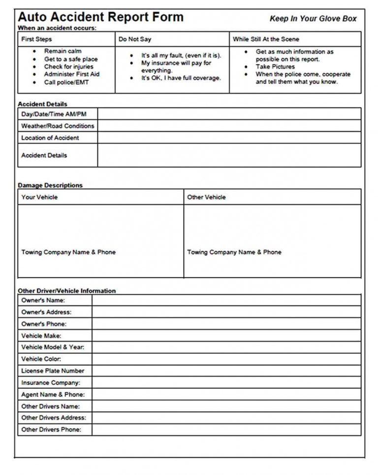 Free Accident Report Template Welding Rodeo Designer Auto Accident Form