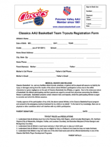 free basketball application  fill out and sign printable pdf template  signnow baseball tournament registration form template example