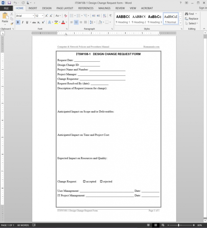 free design change request template  itsw1081 application change request form template pdf