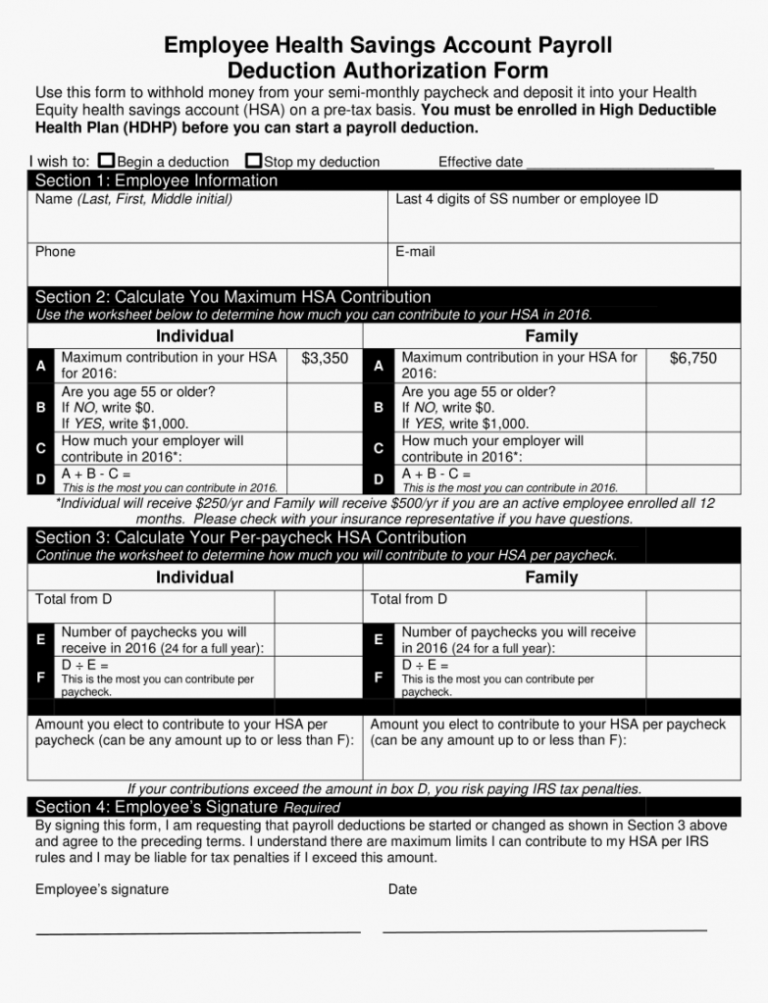 Free Employee Health Payroll Deduction Form Main Image Template ...