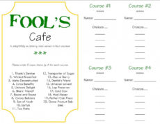 free fool's cafe  a surprise dinner tradition  my insanity mystery dinner menu template doc