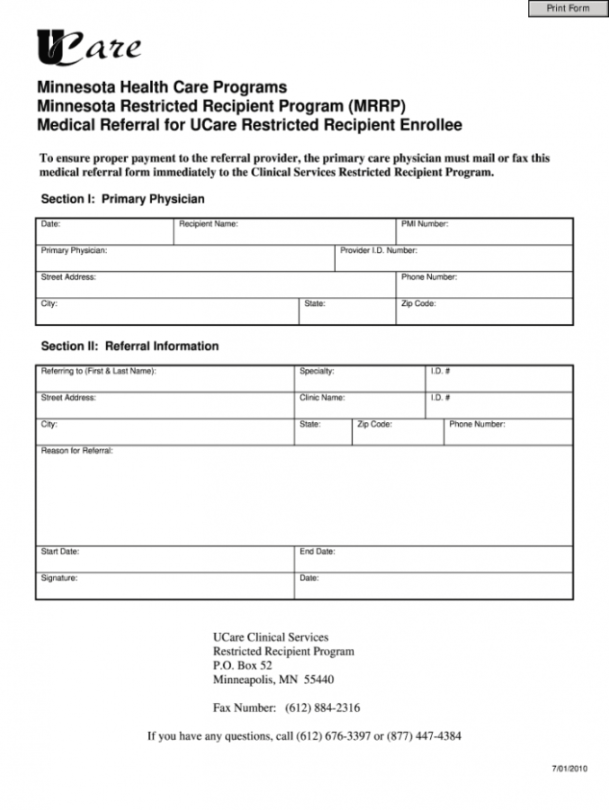 Free Printable Medical Forms Doctor Referral Form