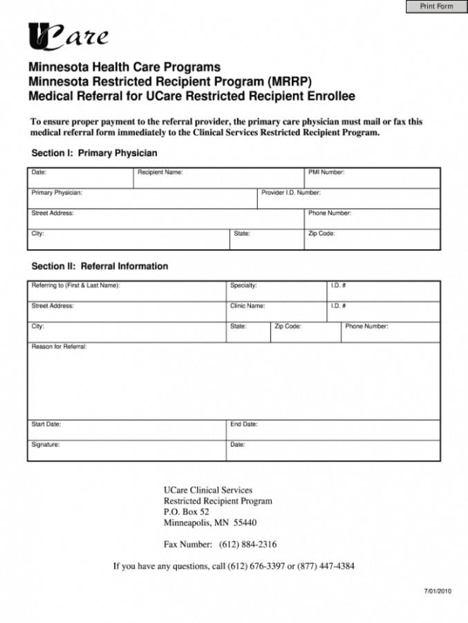 Printable Blank Referral Form