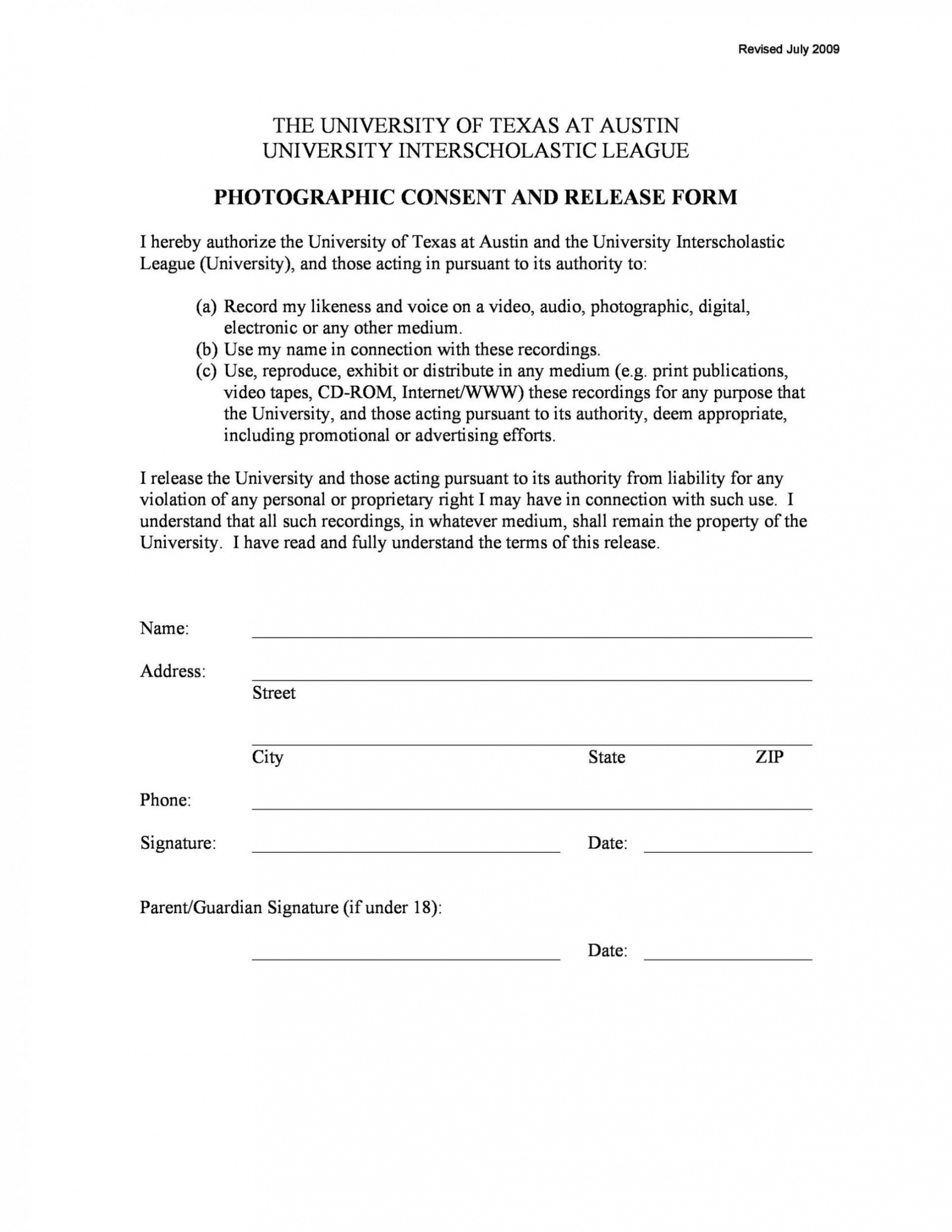 Photo Release Consent Form Template Word