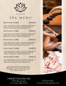 printable beautiful spa menu template  mycreativeshop massage menu template word