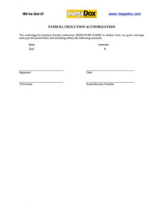 printable employee payroll deduction authorization form  legal forms employee payroll deduction form template