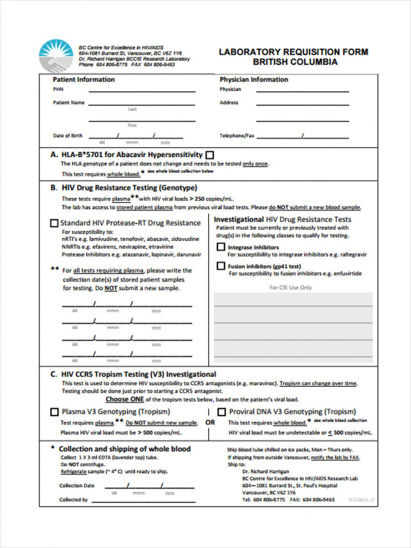 Laboratory Requisition Form Template