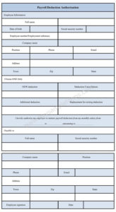 printable payroll deduction authorization form  sample forms employee payroll deduction form template word