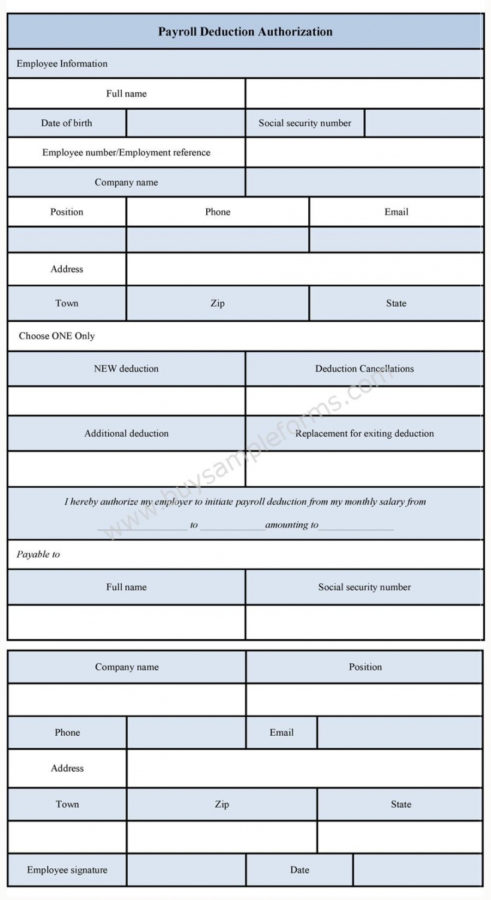 Printable Payroll Deduction Authorization Form Sample Forms Employee ...