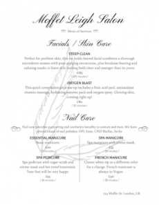 printable salon menu templates from imenupro salon service menu template excel