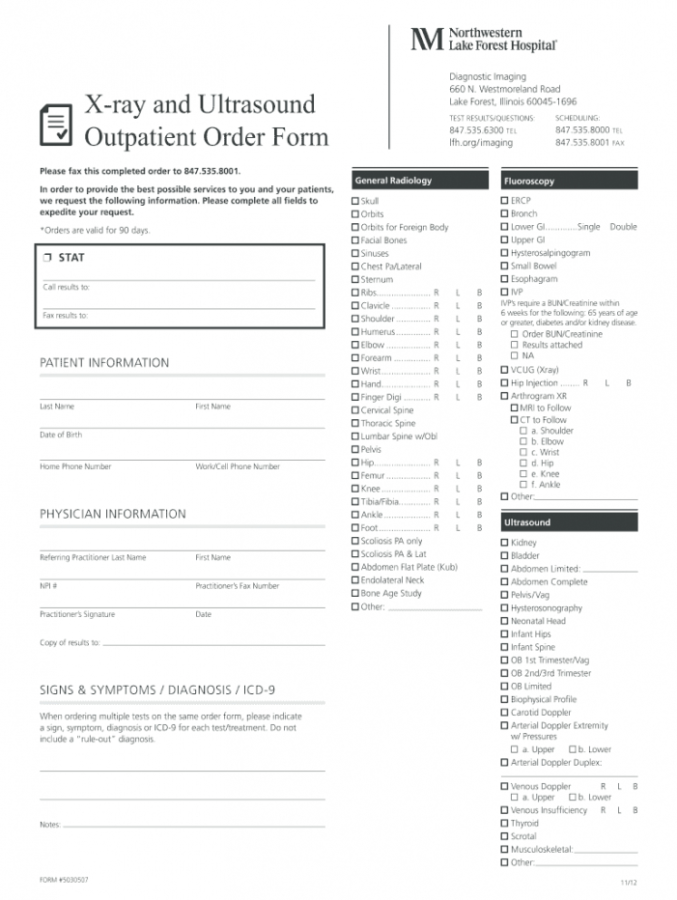 Printable Radiology Order Form Pdf