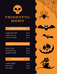 sample black orange illustrated halloween menu template halloween menu template doc