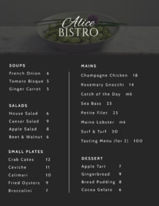 sample cafe bistro menu template  mycreativeshop bistro menu template word