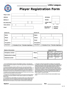 sample football player registration form template word  fill baseball tournament registration form template example