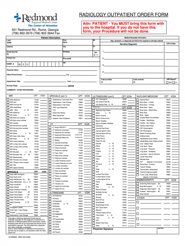 Radiology Request Form Template