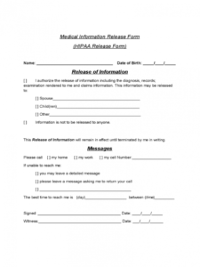 Free Release Of Information  Counselor Intake Forms