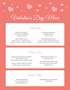 sample romantic valentine&amp;#039;s day pre fixe menu template valentines day menu template excel