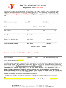 sample sample registration form for after school program  fill after school registration form template example