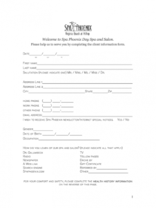 sample spa client intake form template  fill online printable facial client consultation form template pdf