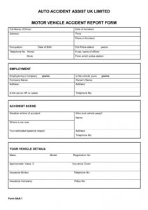 sample vehicle accident report form template ~ addictionary auto accident form template pdf