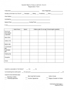 editable church registration form  2 free templates in pdf word parish registration form template example