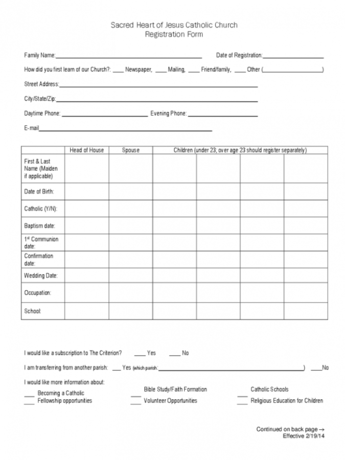 Editable Church Registration Form 2 Free Templates In Pdf Word Parish ...