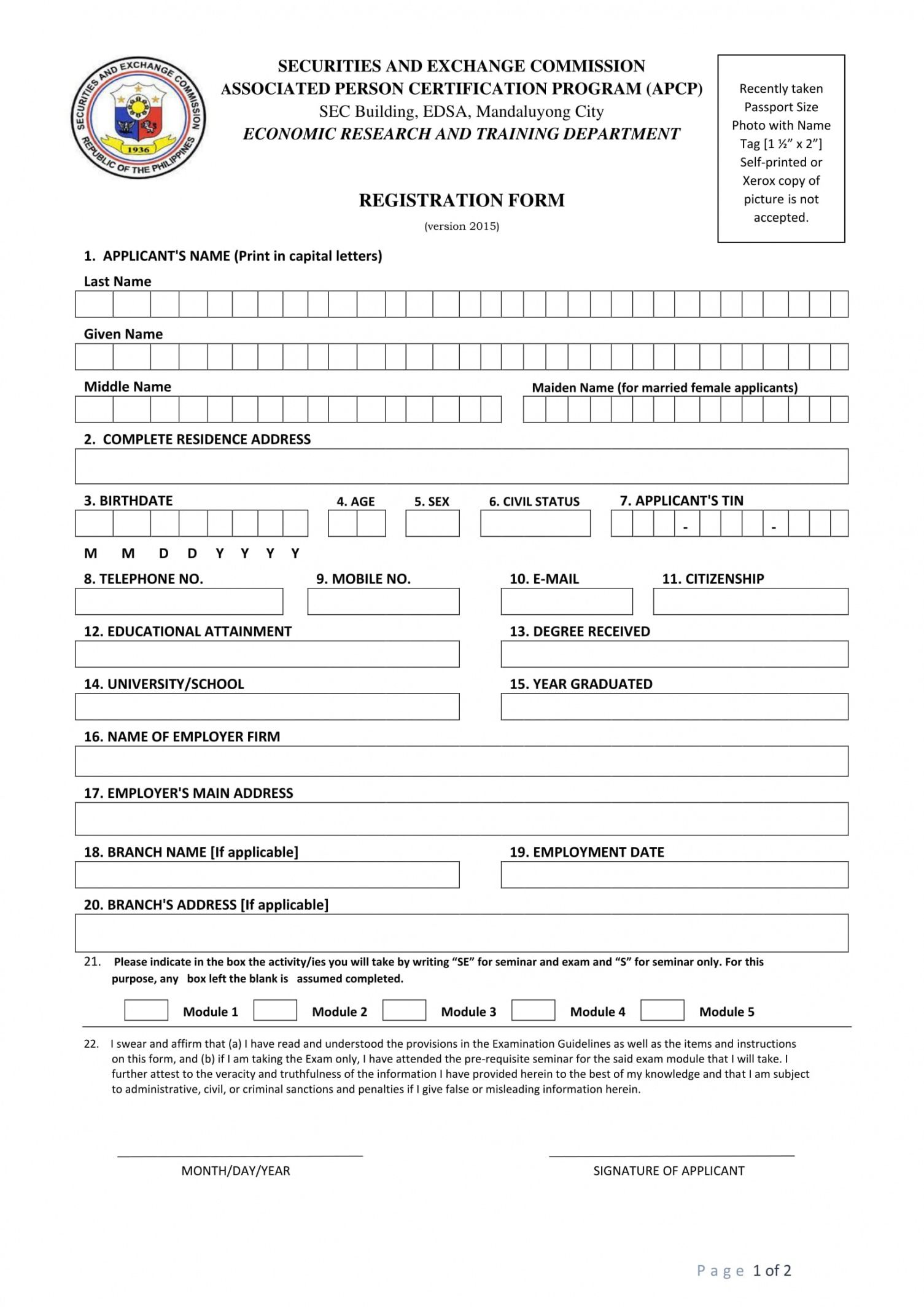 Printable Enrollment Forms Printable Forms Free Online