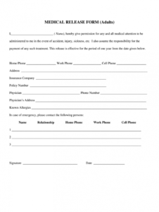 editable medical release form  fill online printable fillable emergency medical release form template example