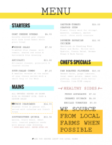 editable menu templates for restaurants · imenupro daily specials menu template doc