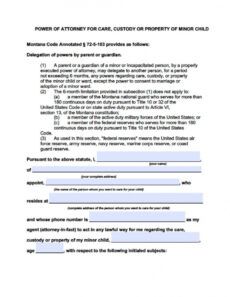 editable montana minor child power of attorney form  power of power of attorney child form template sample