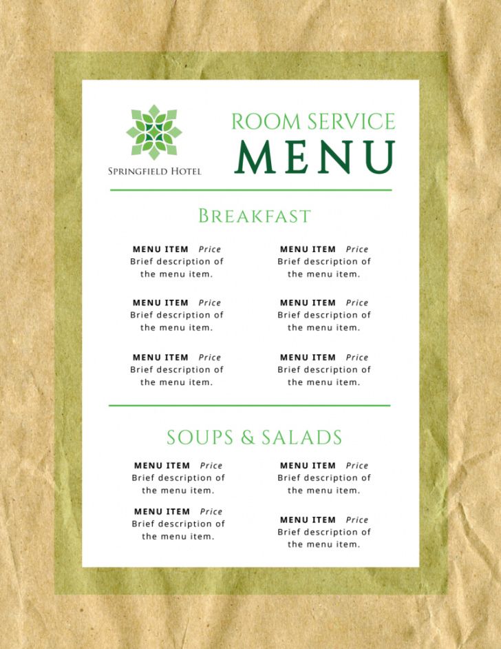 editable room service hotel menu template  mycreativeshop room service menu template doc