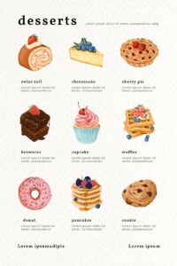 editable template  hand drawn bakery menu chart template cupcake menu template doc