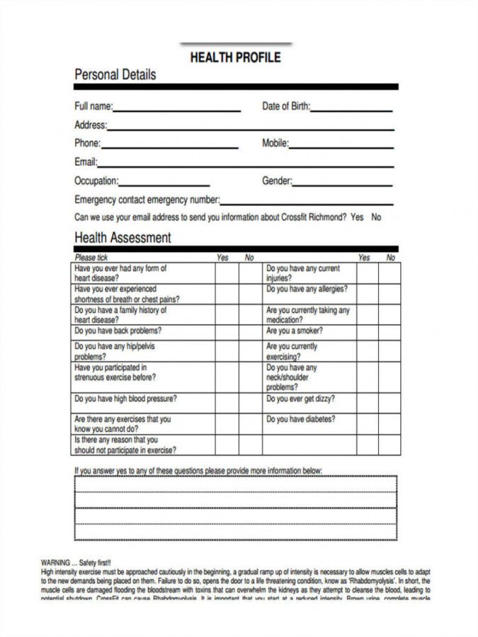 Free 5 Personal Training Assessment Forms In Ms Word Pdf Training ...