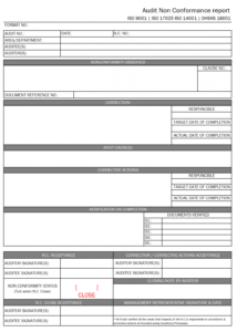 free audit non conformance report non conformance form template word