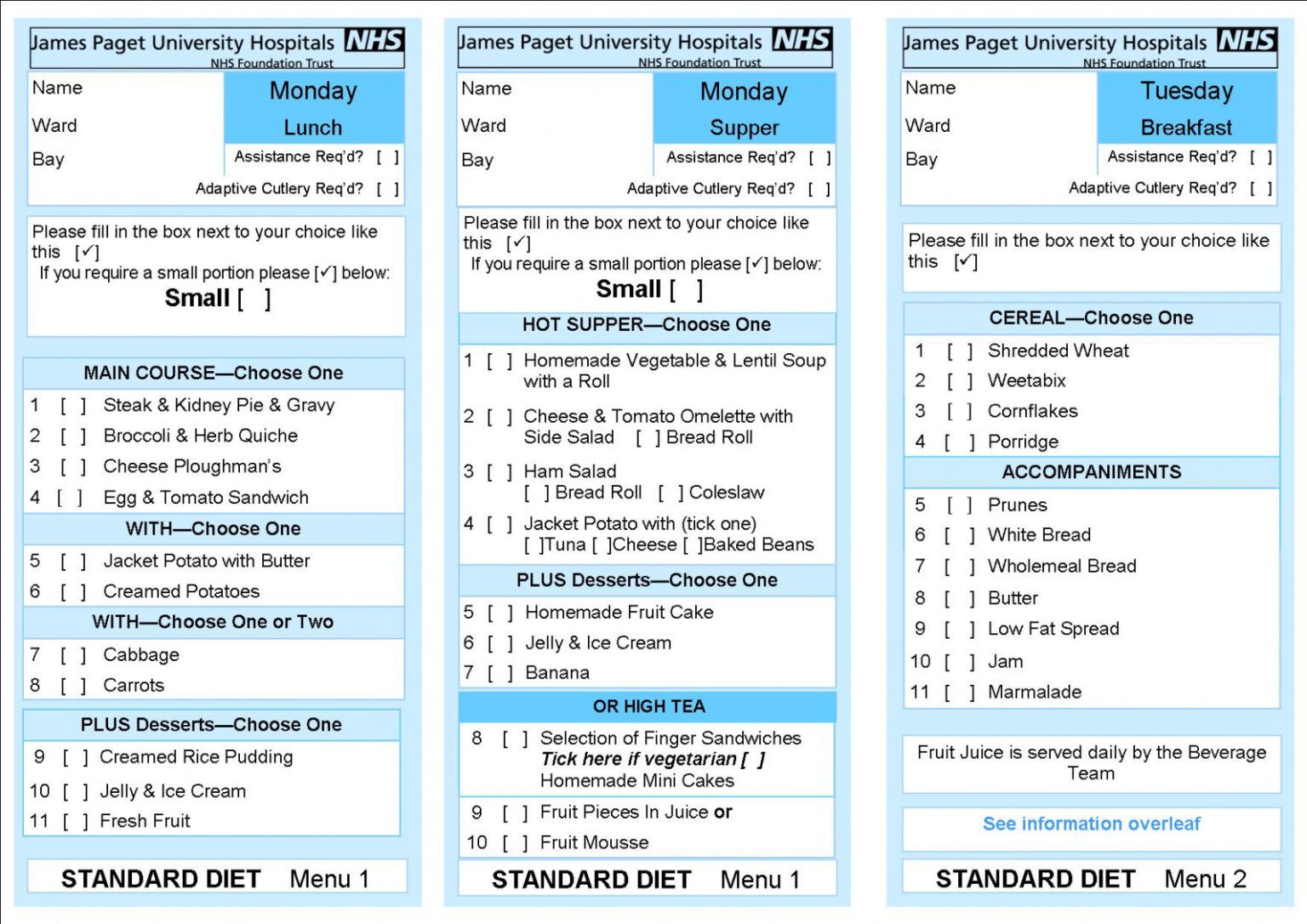 Free Hospital Food Hospital Patient Menu Template | Minasinternational