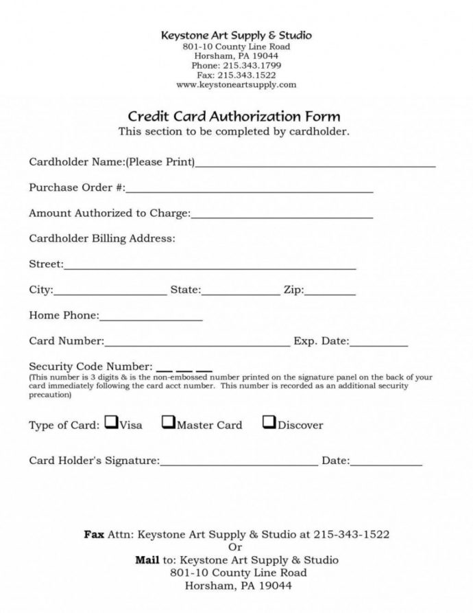 One Time Credit Card Payment Authorization Form Template Credit Card