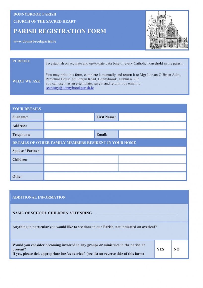 parish registration form  donnybrook parish parish registration form template doc